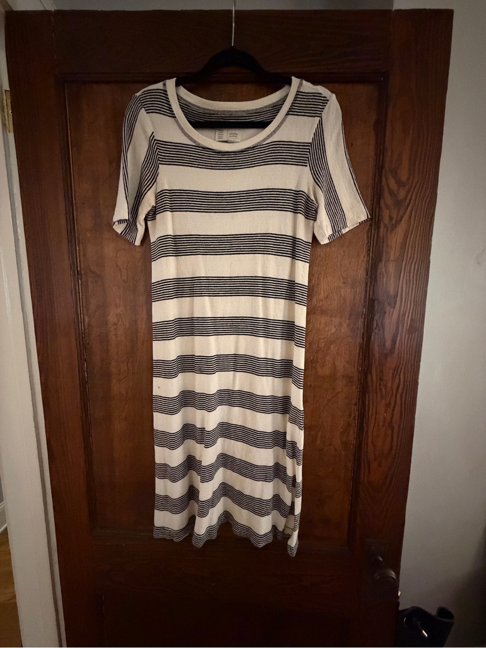 Anthropologie Cream and Black Striped Midi Knit Dress